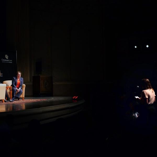 Associate Justice Elena Kagan of the U.S. Supreme Court talks Tuesday, Oct. 22, during the John Paul Stevens Lecture at Macky Auditorium. (Photo by Patrick Campbell/University of Colorado)