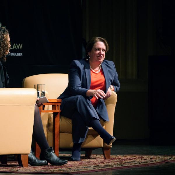 Associate Justice Elena Kagan of the U.S. Supreme Court talks Tuesday, Oct. 22, during the John Paul Stevens Lecture at Macky Auditorium. (Photo by Patrick Campbell/University of Colorado)