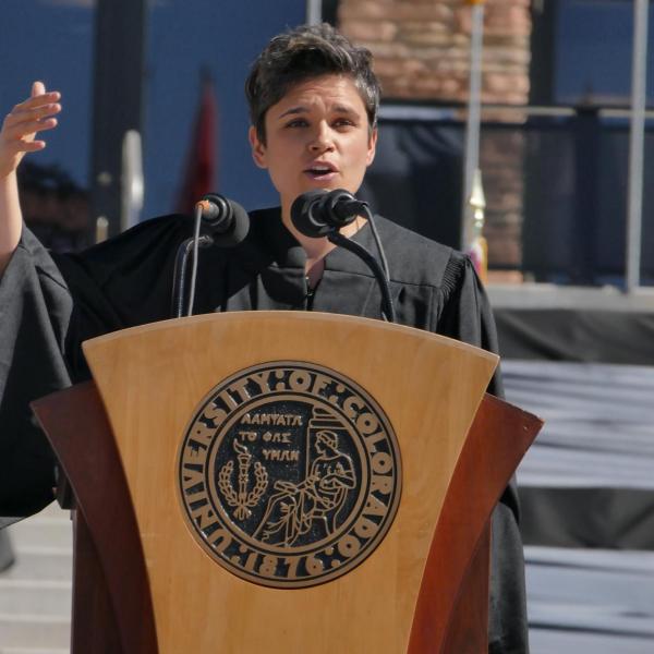 ESPN writer and CU Boulder alumna Kate Fagan gives the 2017 spring commencement address