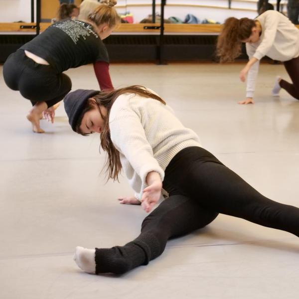 Students attend a dance technique class at CU Boulder. (Photo by Casey Cass/University of Colorado)