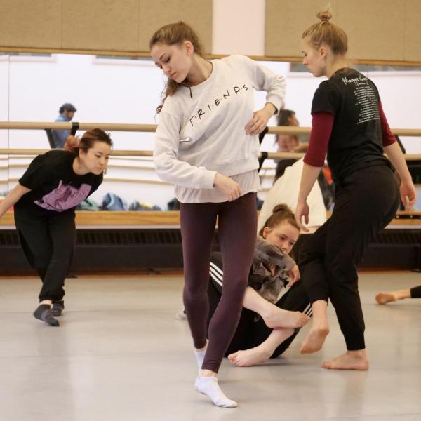 Students attend a dance technique class at CU Boulder. (Photo by Casey Cass/University of Colorado)