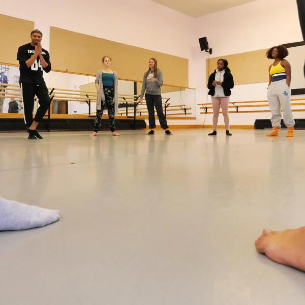 Students attend a dance technique class at CU Boulder. (Photo by Casey Cass/University of Colorado)