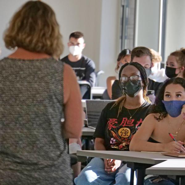 Professor Amy Palmer teaches a biochemistry class as classes begin CU Boulder. (Photo by Casey A. Cass/University of Colorado)