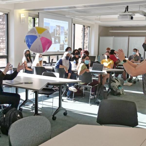 Professor Amy Palmer teaches a biochemistry class as classes begin CU Boulder. (Photo by Casey A. Cass/University of Colorado)