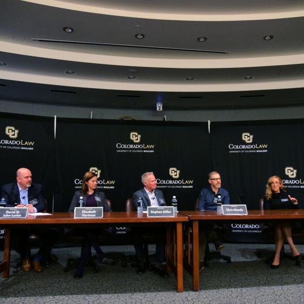 Panelists discuss the emerging trends in technology transfer, current pitfalls and best practices during a Silicon Flatirons conference. Photo by Patrick Campbell.
