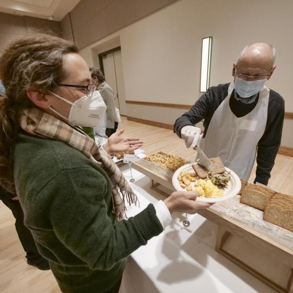 Provost Russ Moore serves up some breakfast at the Staff Appreciation Breakfast. Photo by Casey A. Cass.