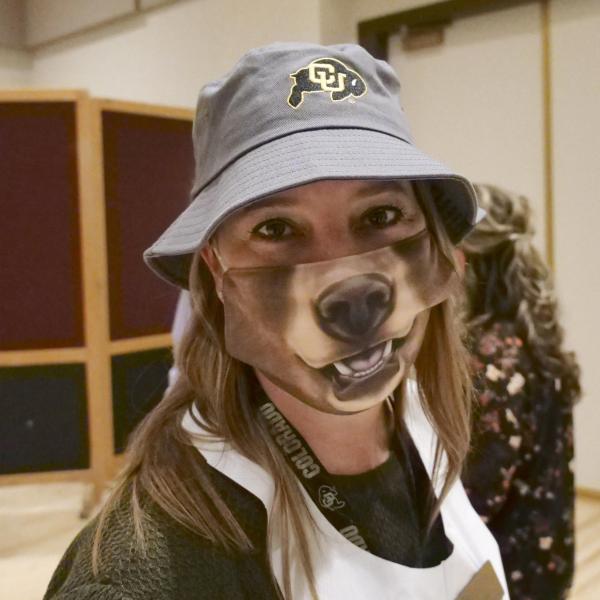Cary Ihme shows off her fun mask during the Staff Appreciation Breakfast. Photo by Casey A. Cass.