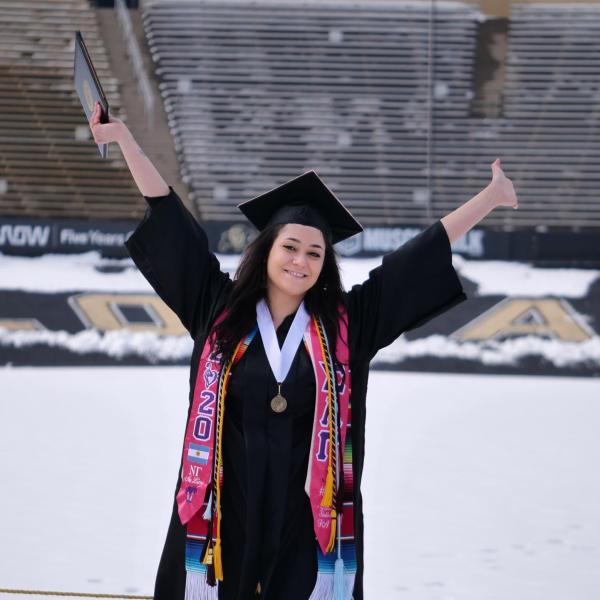 The 2021 Graduation Appreciation Days stage crossing photo-ops in Folsom Field at CU Boulder. (Photo by Casey A. Cass/University of Colorado)