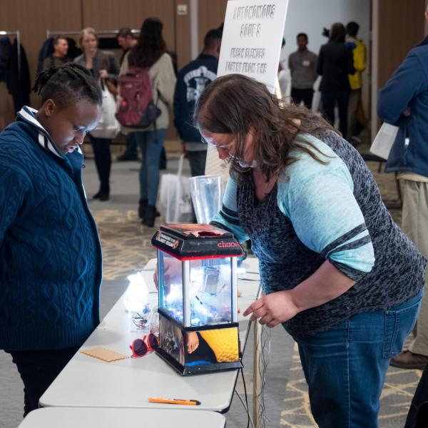 Students, staff, faculty and community members explore the new Startup Hub during the grand opening event. Photo by Patrick Campbell.