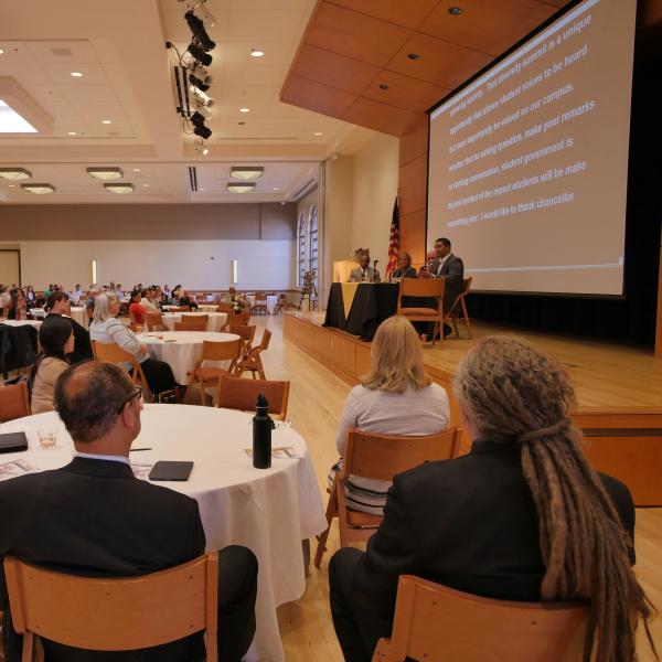 Student Body President of Student Affairs Colton Lyons speaks in Diversity Summit 2016 panel