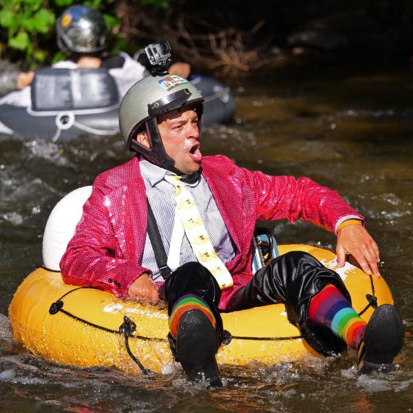 Tubers ride the Boulder Creek during Tube to Work Day 2017
