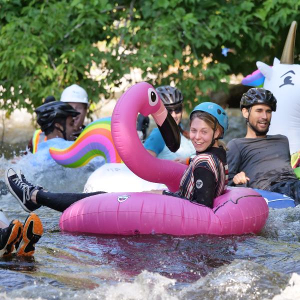 Tubers ride the Boulder Creek during Tube to Work Day 2017