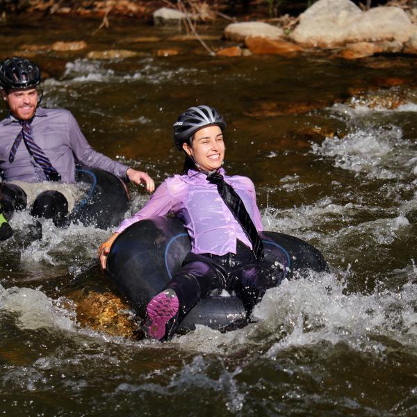 Tubers ride the Boulder Creek during Tube to Work Day 2017
