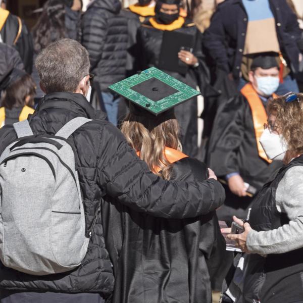 Graduates and families celebrating 2021 winter conferral. Photo by Casey A. Cass.