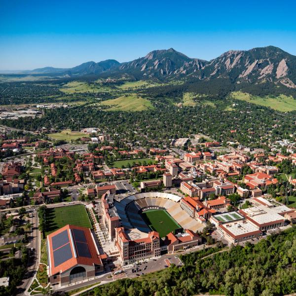 aerial view of CU Boulder campus