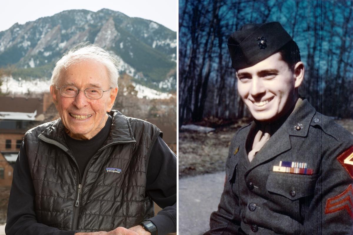 Two images of Richard Jessor: today and as a Marine in uniform in his twenties.
