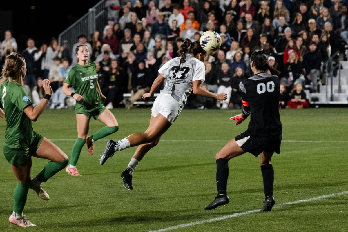 Regan Kotschau delivers a game-winning header to propel the Buffs to a thrilling 2-1 double-overtime win over Utah Valley in a first-round NCAA tournament matchup. (CU Athletics)