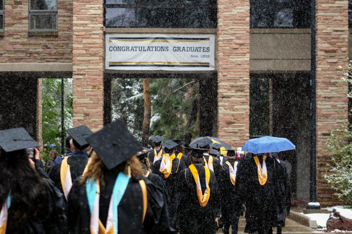 Graduates line up for commencement procession
