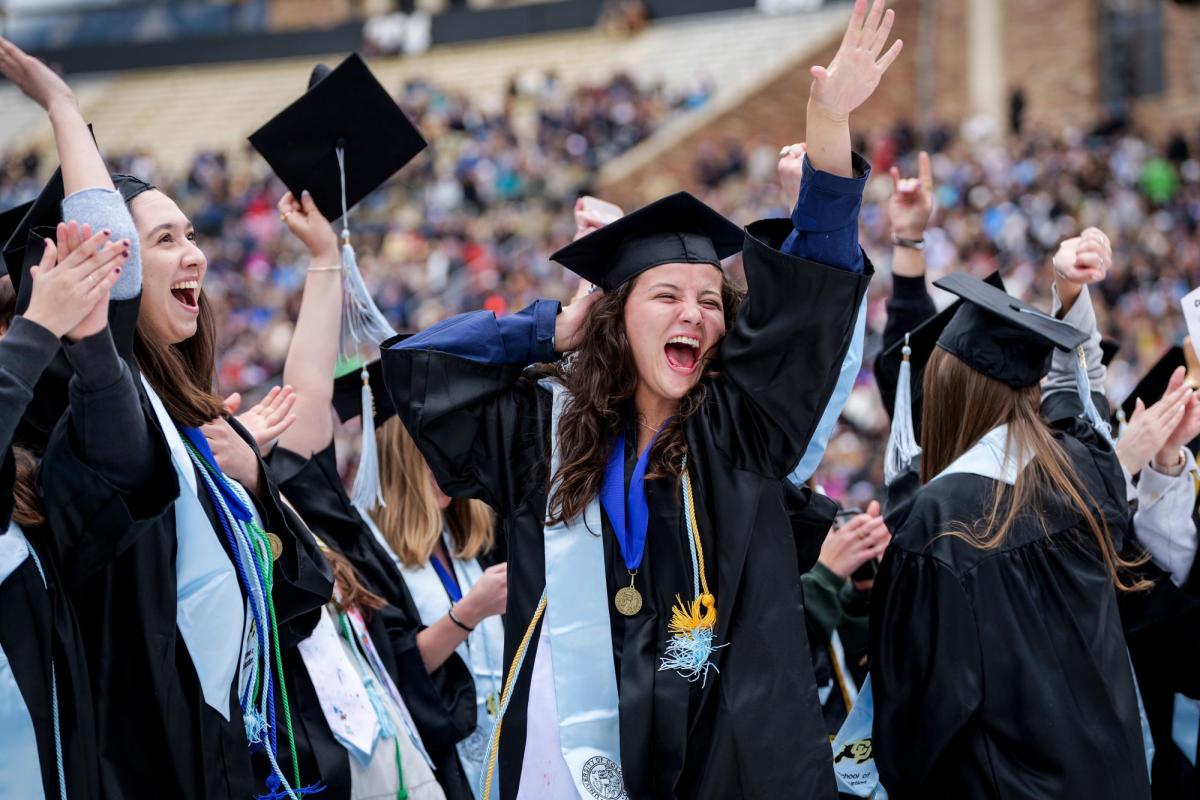Graduates celebrate after the commencement ceremony