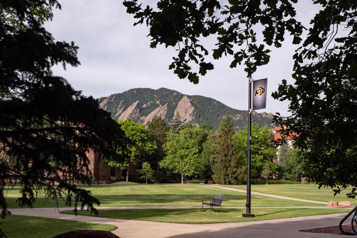 Scenic photo of campus and the Flatirons