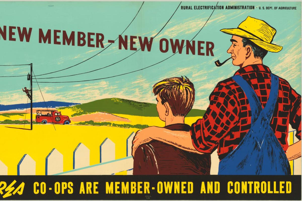 A historic photo promoting farming and electric co-ops