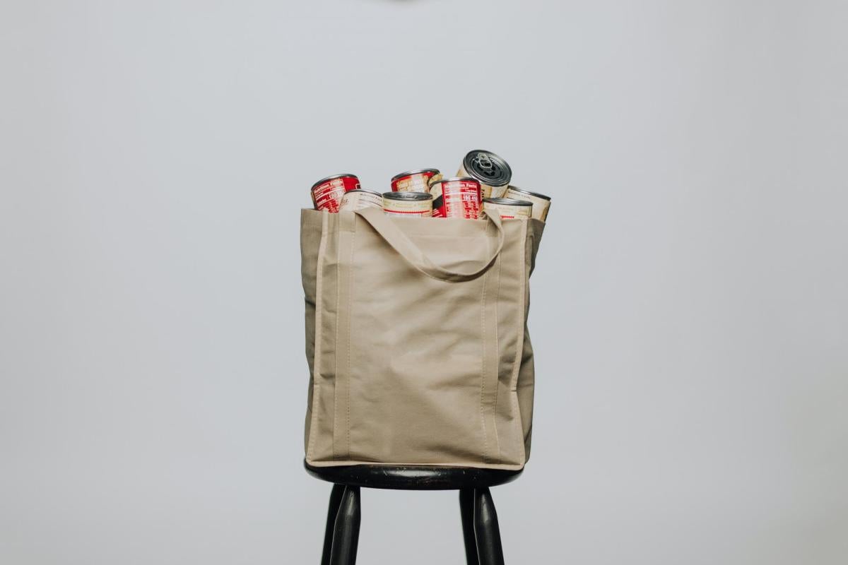 canvas bag filled with canned food