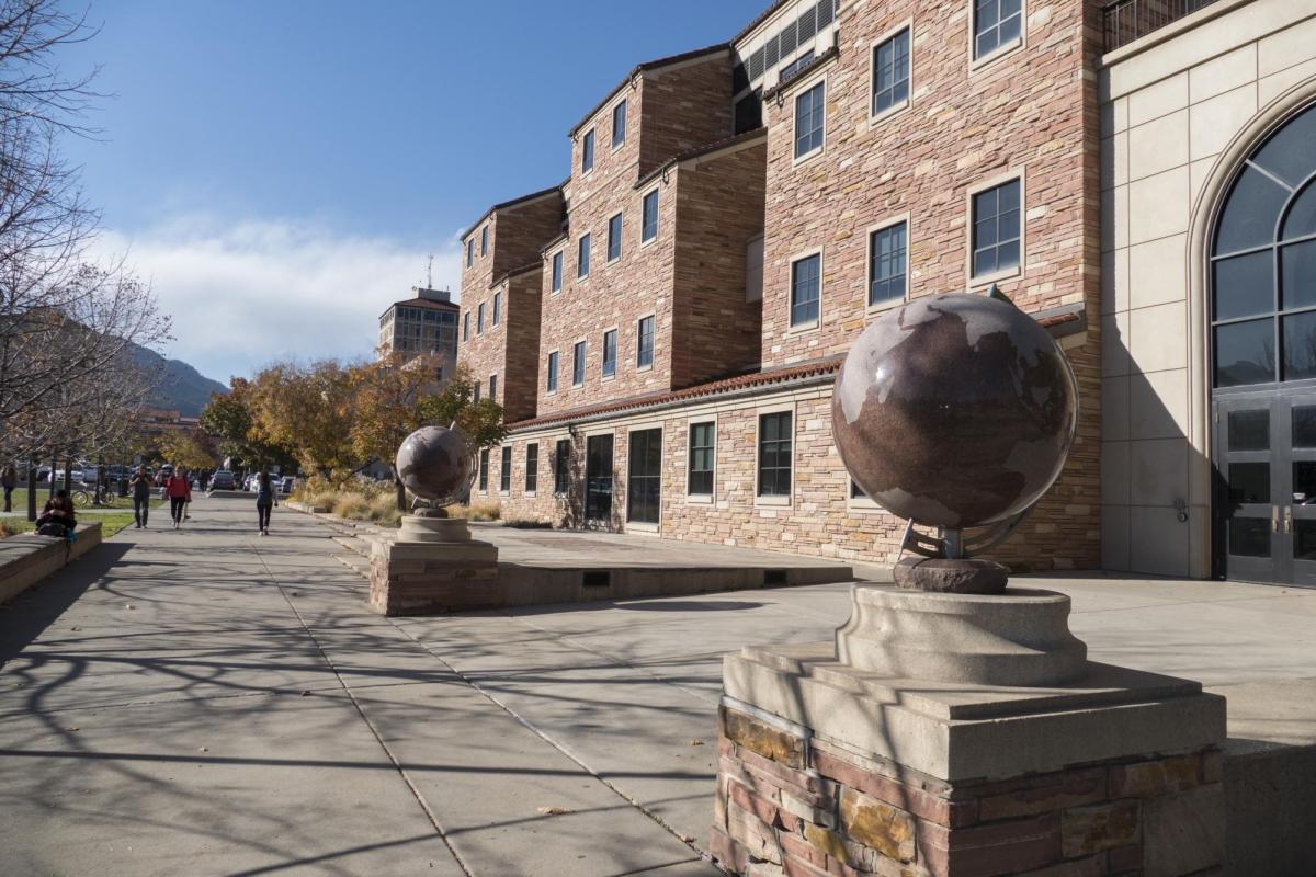 Globe statues outside Benson Geological Earth Sciences building