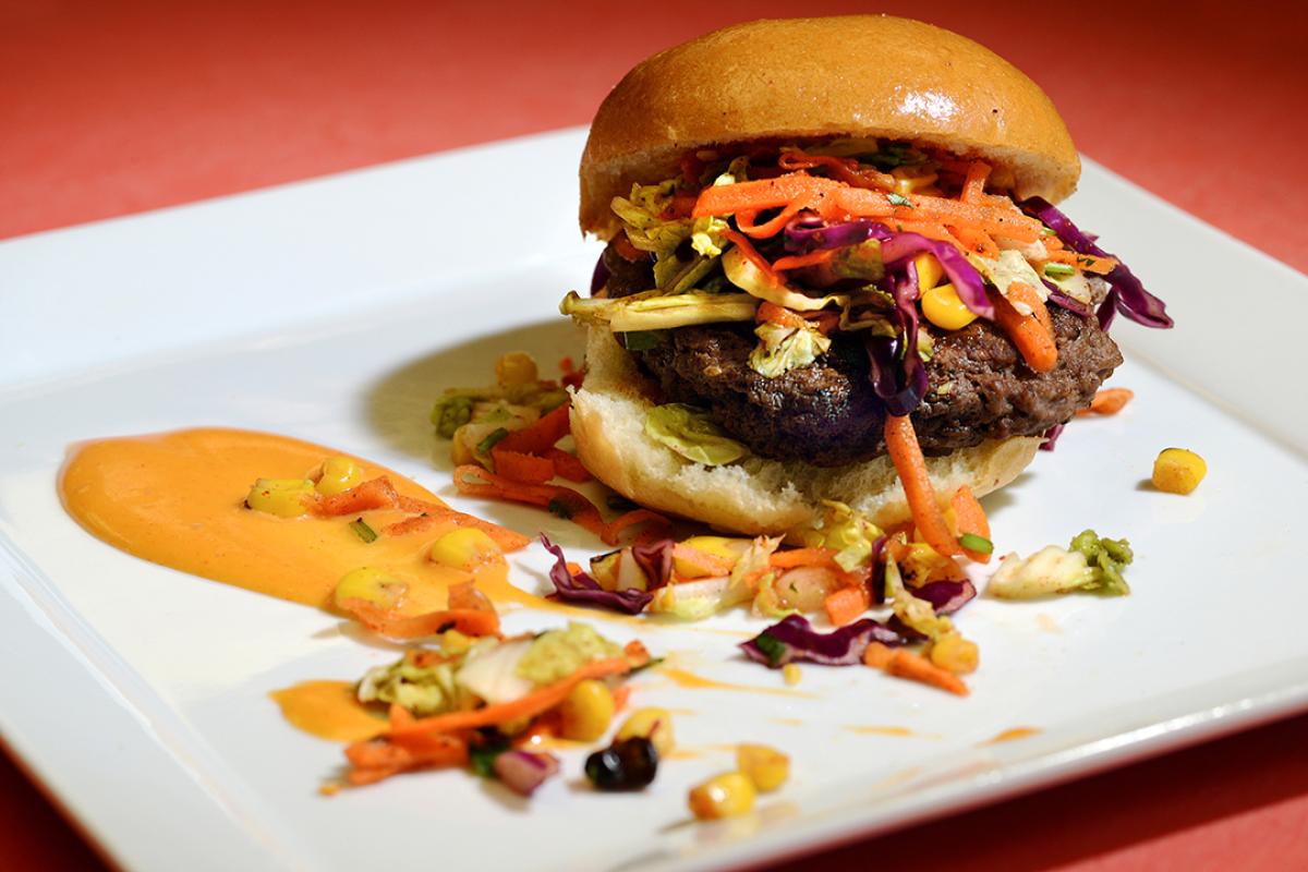 Mushroom-beef blended burger on plate