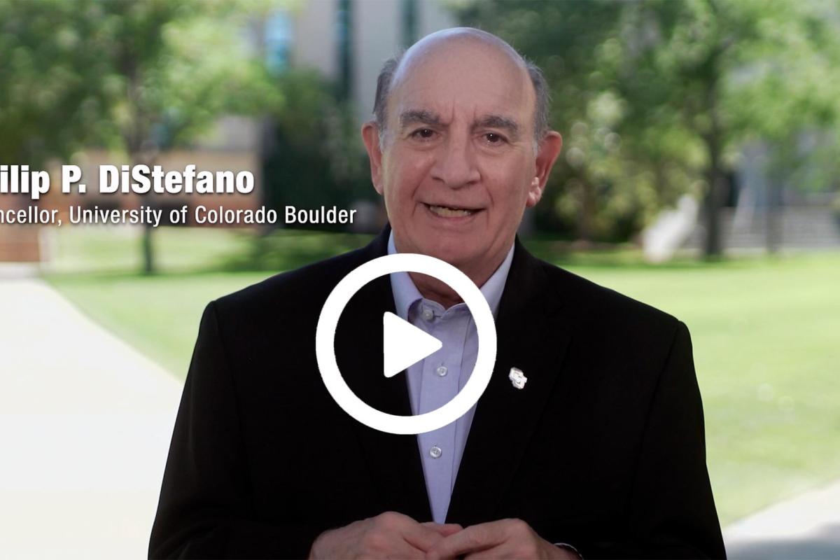 Chancellor Philip P. DiStefano with video play button overlay