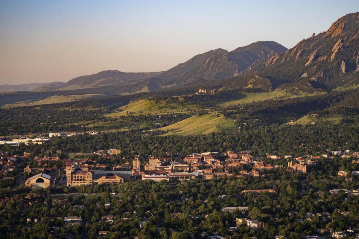 Aerial view of CU and city of Boulder