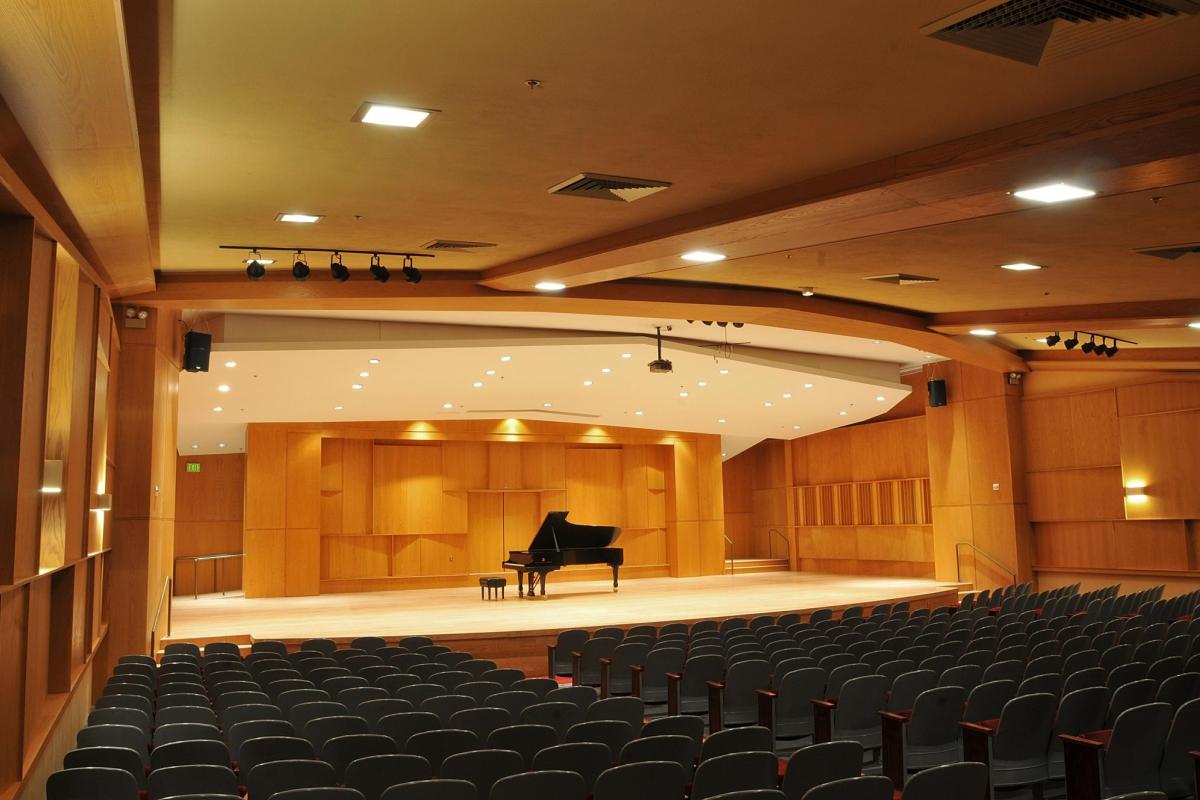 a grand piano in Grusin Hall