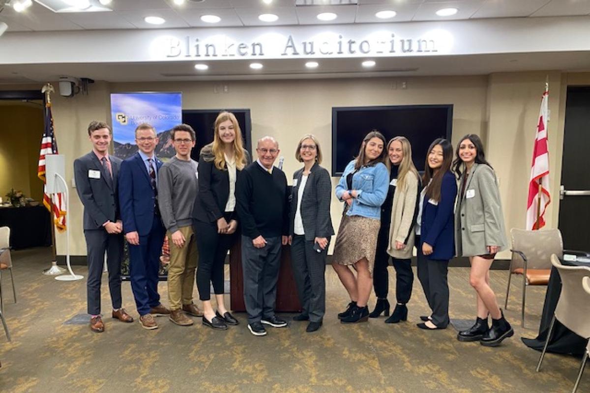 Chancellor Philip DiStefano and Sylvie Jones from Education Abroad with students in the CU in D.C. program