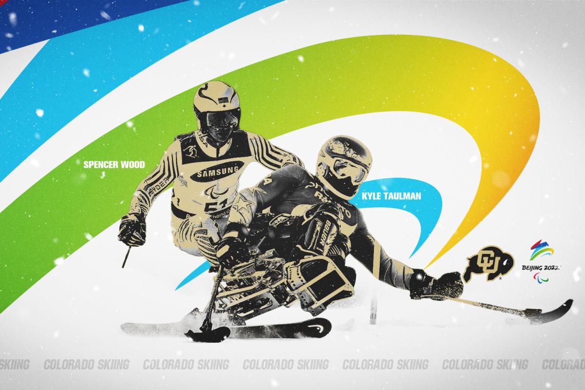 A graphic of Spencer Wood and Kyle Taulman skiing.