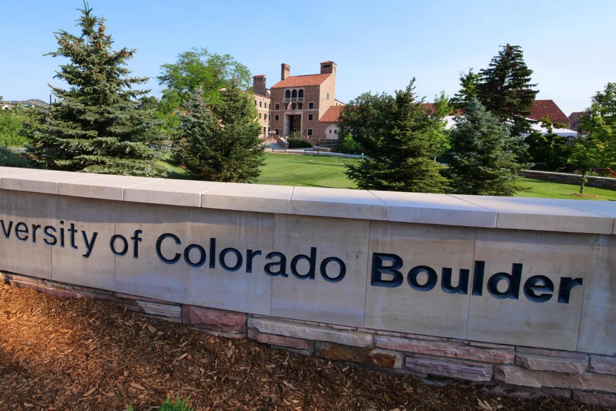 A decorative ledge on the CU Boulder campus engraved with University of Colorado Boulder (Photo by Casey A. Cass/University of Colorado)