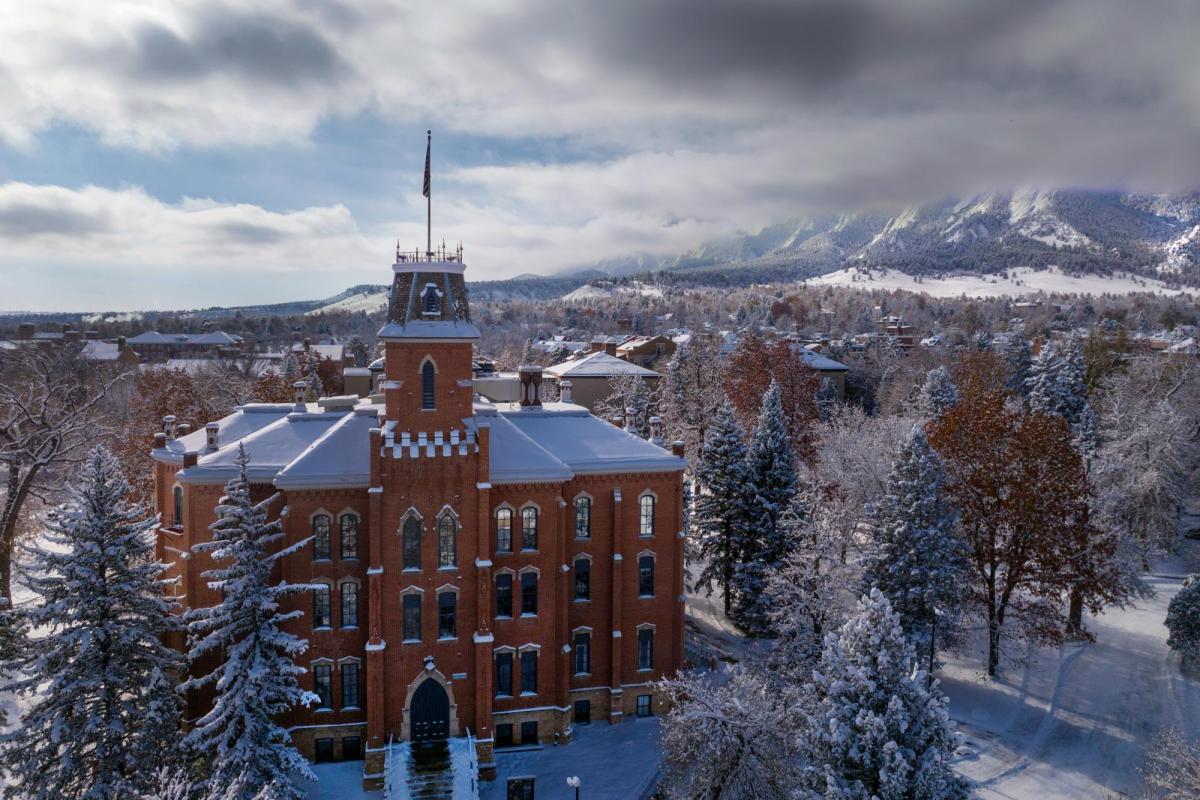 Old Main building covered in snow