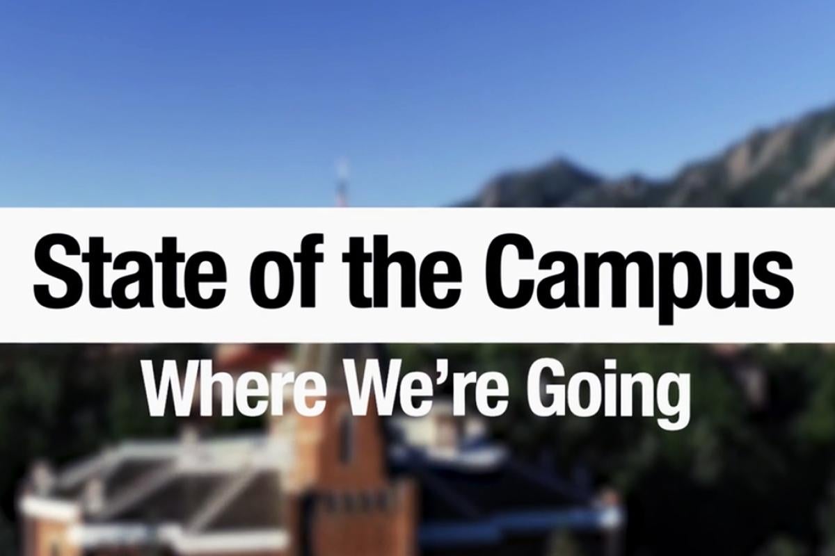 State of the Campus text with blurred image of campus as background