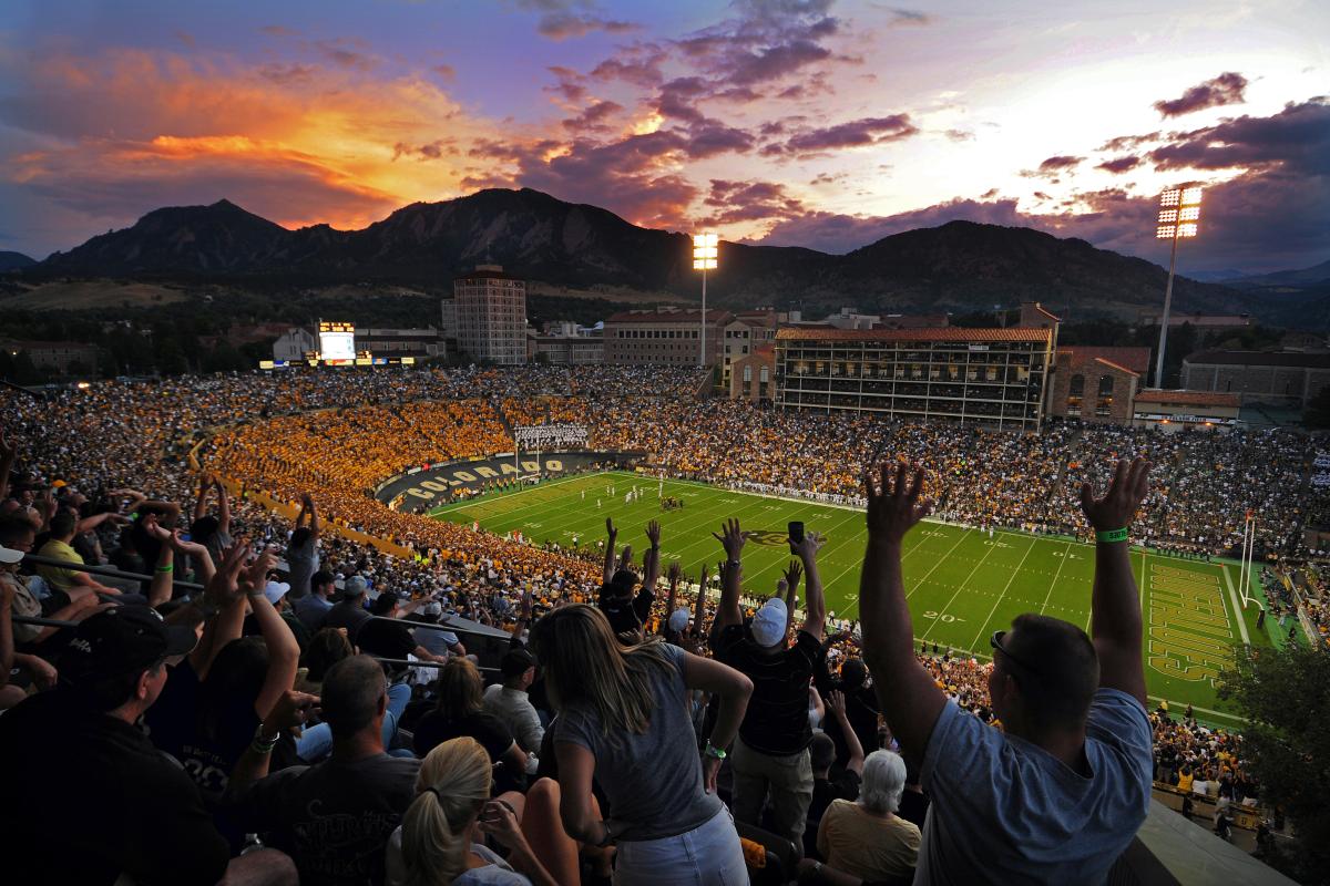 CU fans cheer on the Buffs during sunset football game
