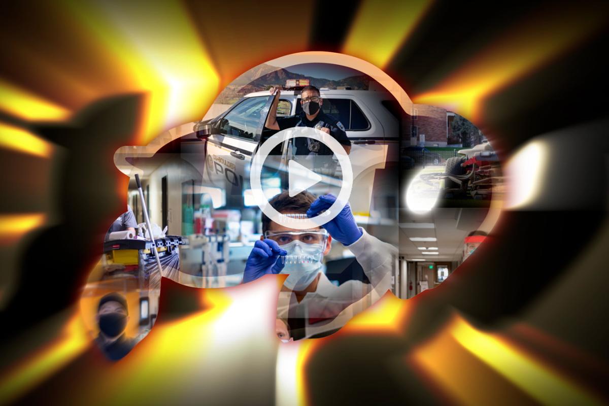 Collage image of scientist, police officer, more buffalo shape