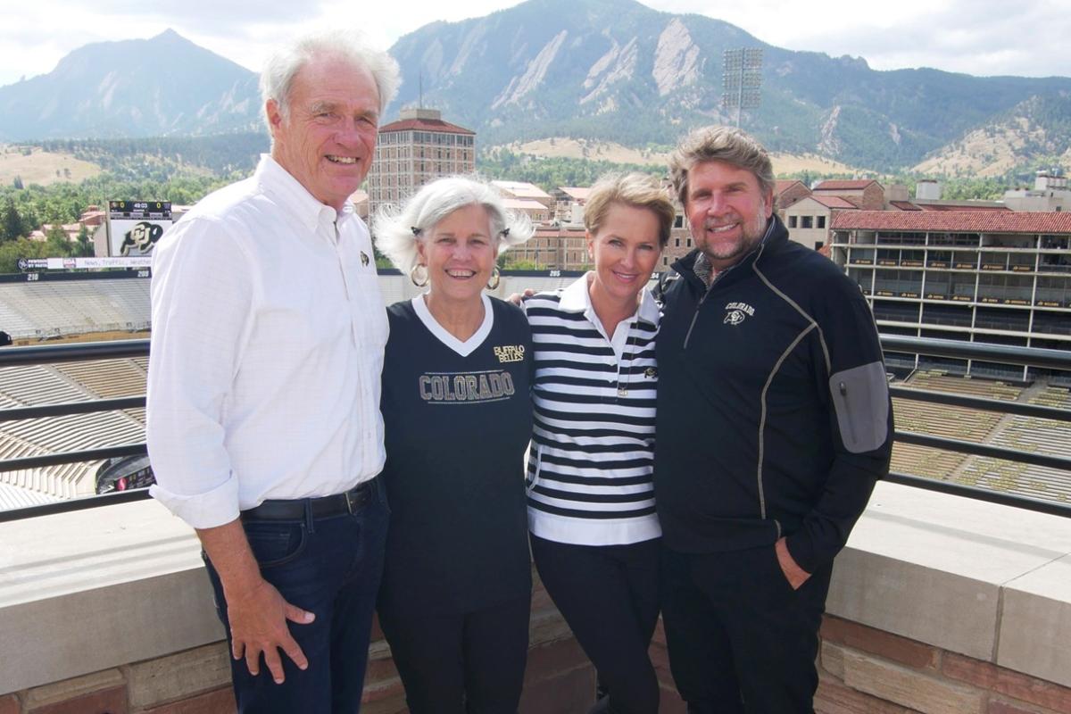 Lee Snyder, Char Snyder, Teri Trafton and Charlie Trafton at Folsom Field, where their story began