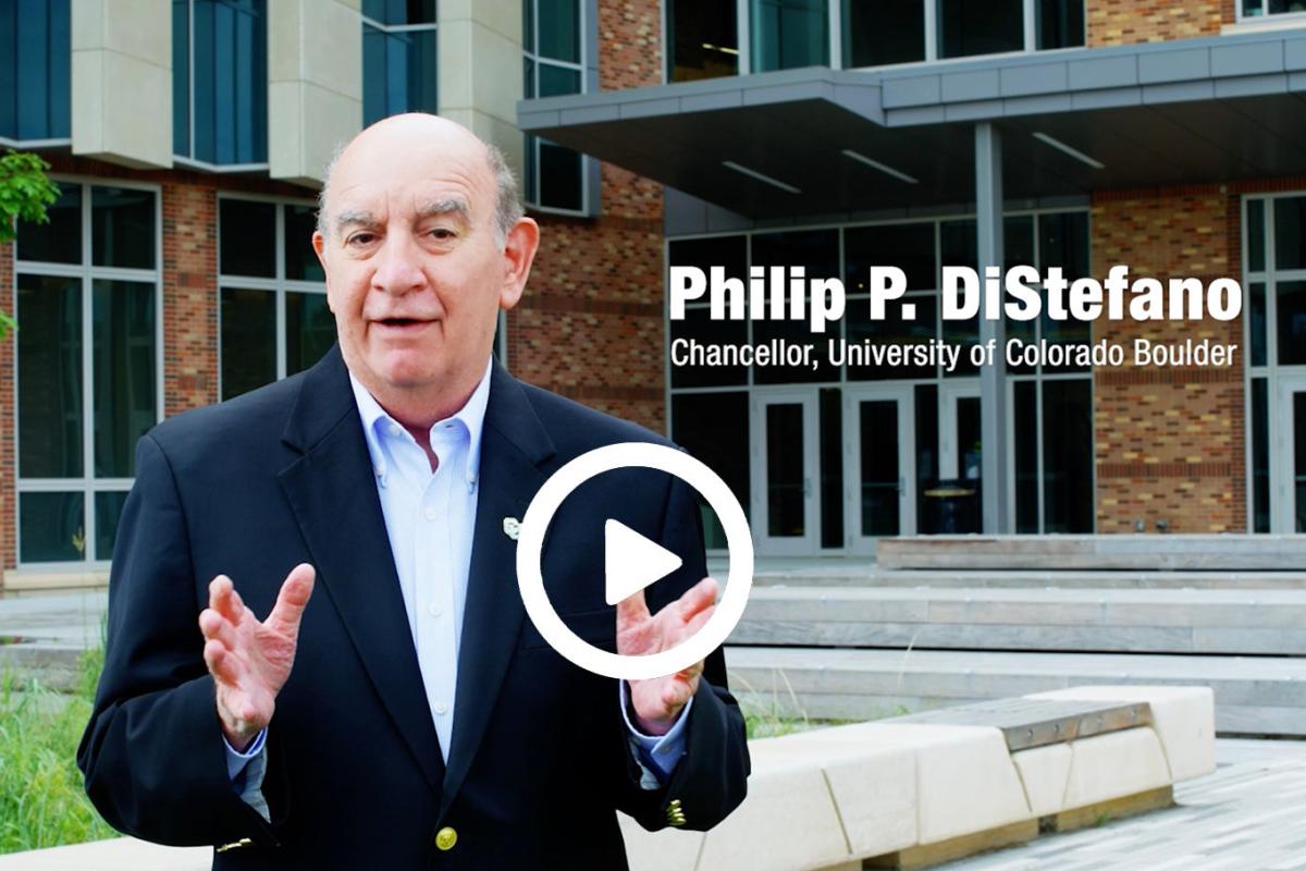 Chancellor Philip DiStefano with a play button overlay