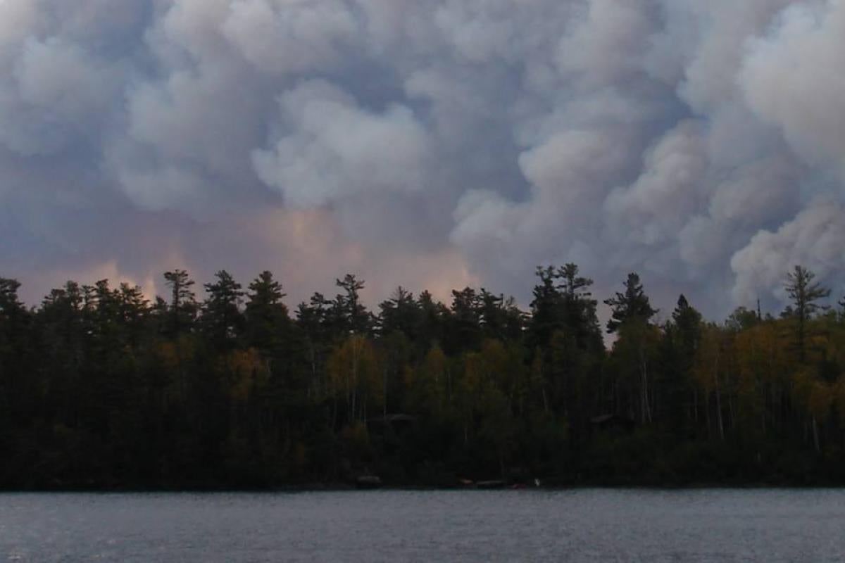 Forest fire near Lake One in Ely, Minnesota