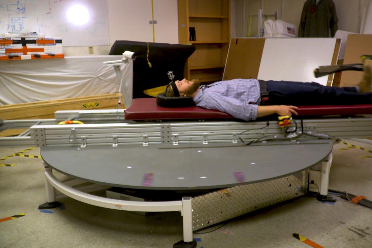 Torin Clark on an artificial gravity machine