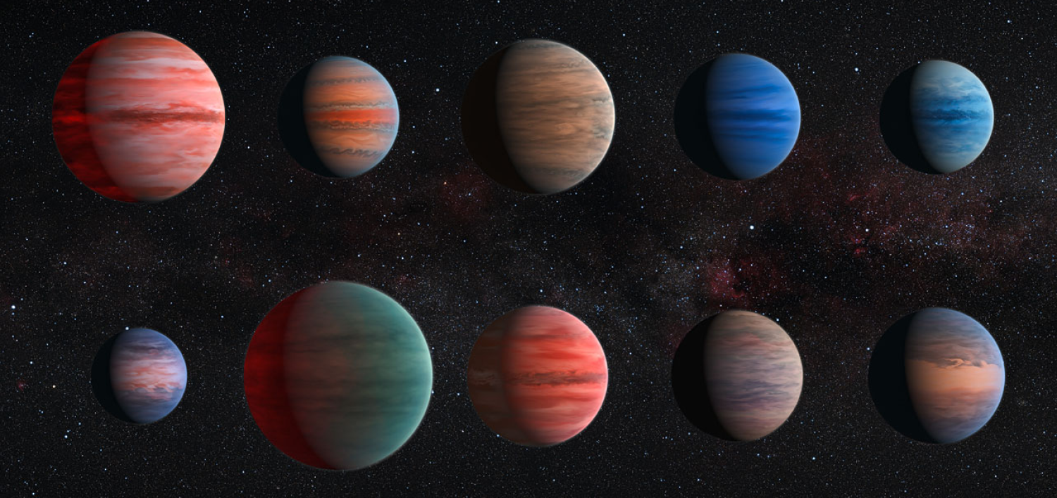 Illustration of 10 planets in two rows
