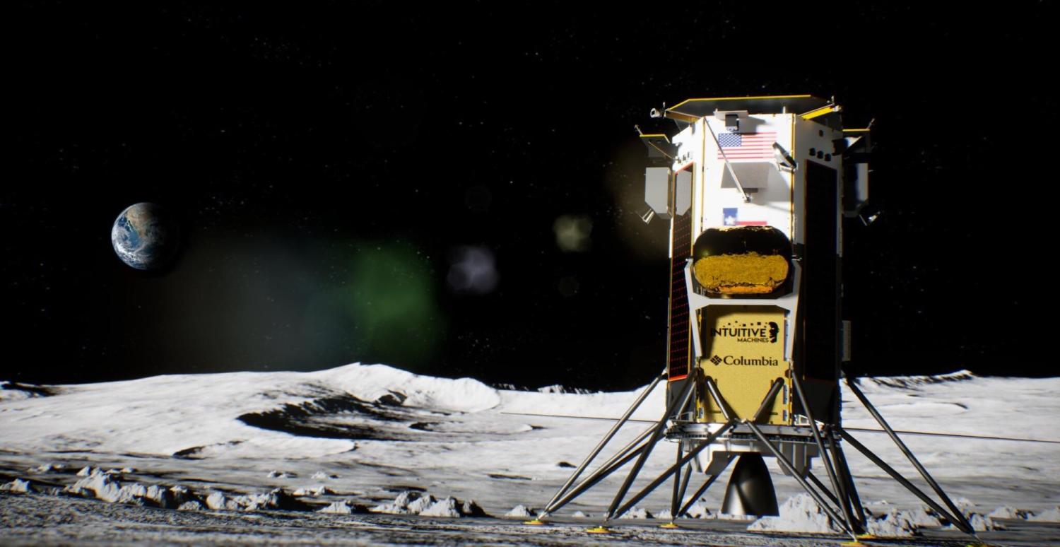 Illustration of lunar lander on the moon's surface