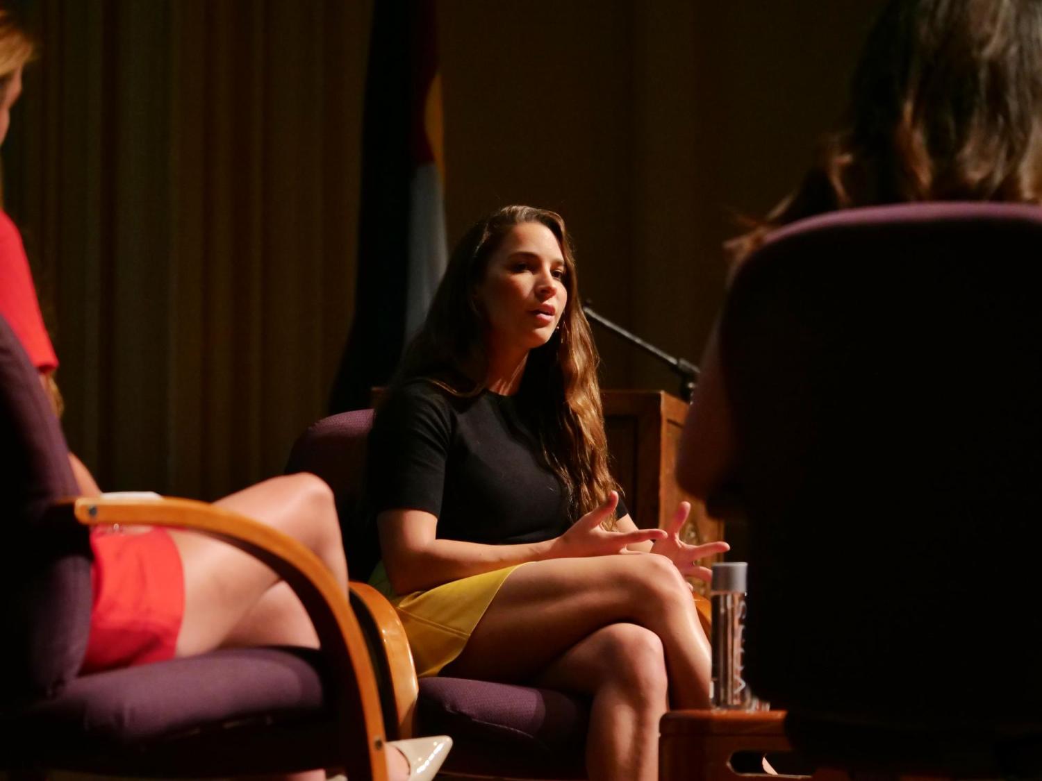 Aly Raisman speaks during Conference on World Affairs