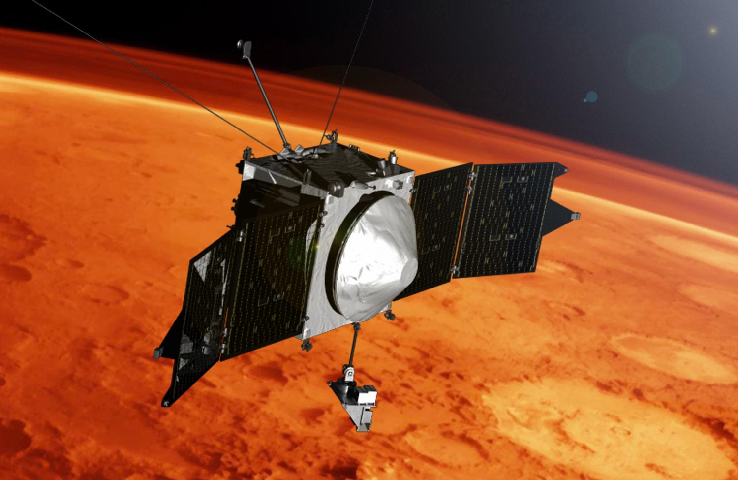 Illustration of spacecraft in orbit above Mars