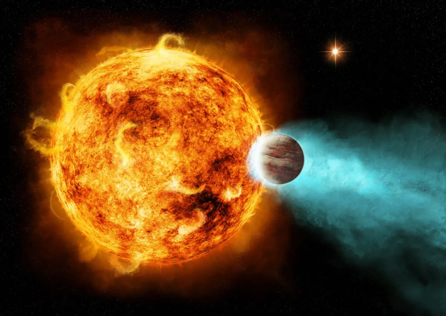 Artist's depiction of a hot Jupiter orbiting its home star