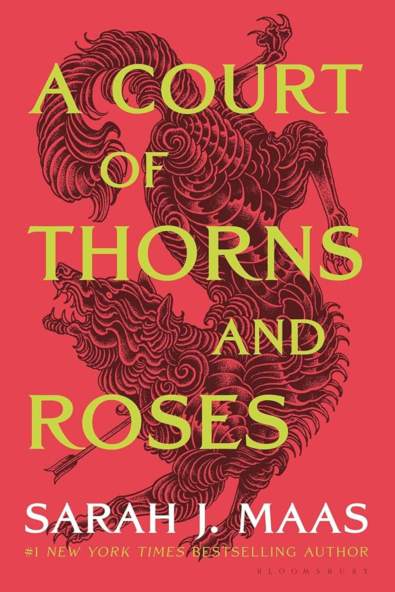Book cover featuring the image of a mythical creature and reading, A Court of Thorns and Roses, Sarah J. Maas, #1 New York Times Bestselling Author