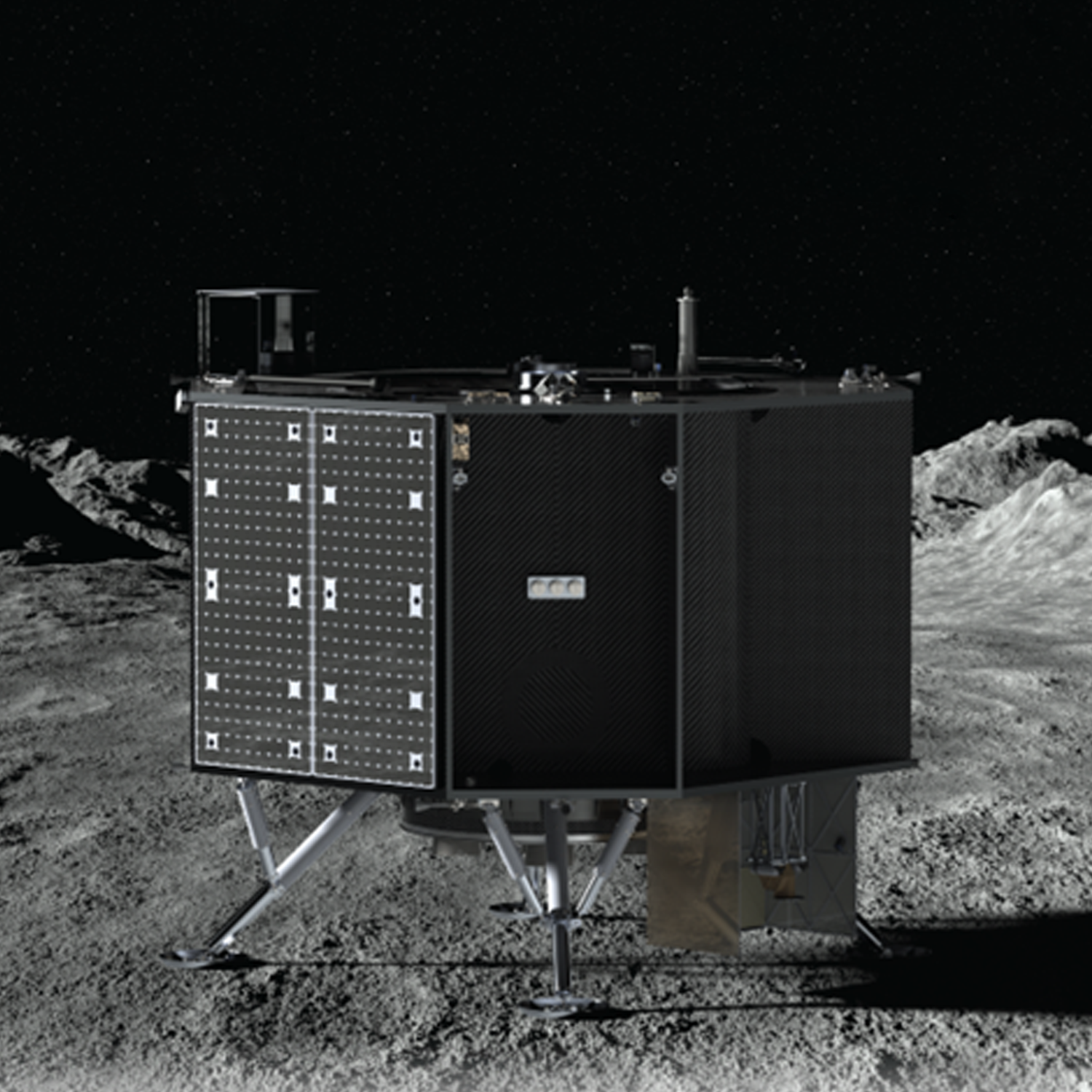 Illustration of a spacecraft sitting on the surface of the moon