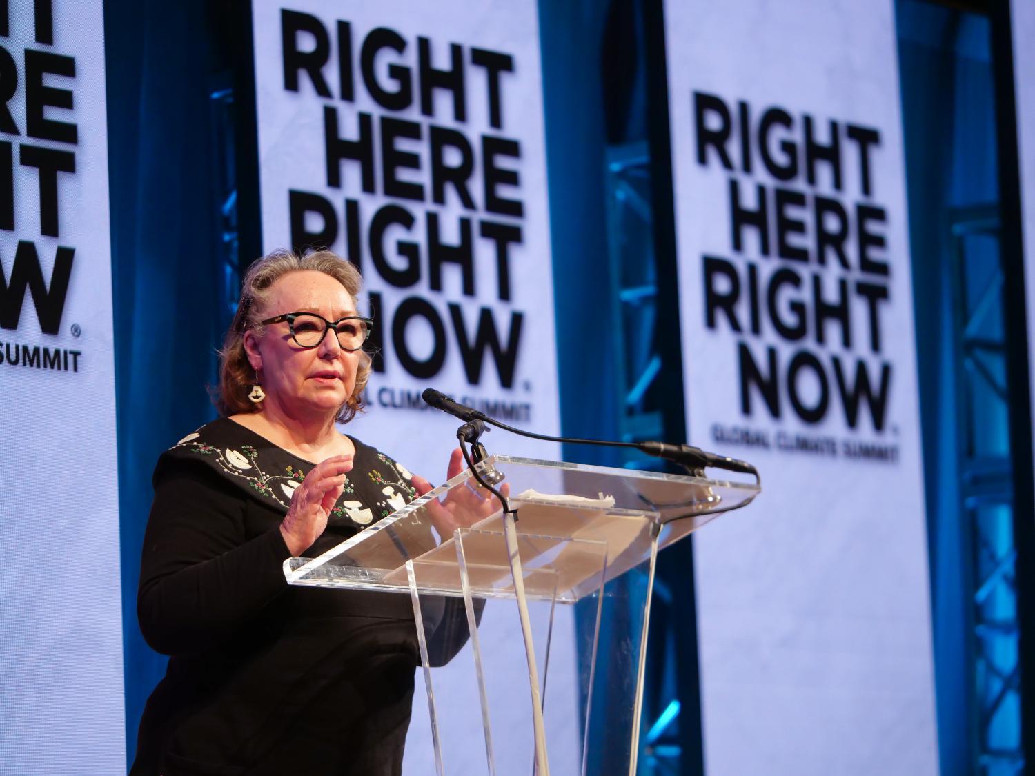 Sheila Watt-Cloutier speaking at the 2022 Right Here, Right Now global climate summit held at CU Boulder